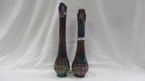 Contemporary Carnival Glass 2 15" purple Fenton vases