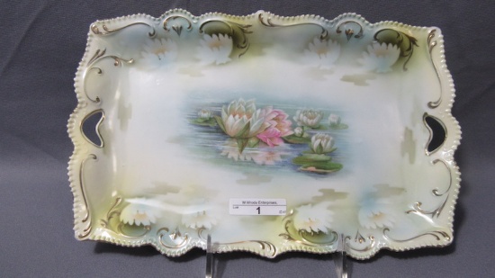 RS Prussia 11 x7" floral dresser tray w/ waterlily