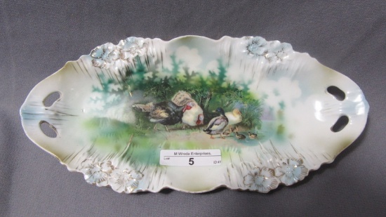 RS Prussia 10" Icicle mold Celery tray w/ Turkey & Duck decor