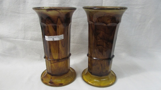 Pair of Amber Cloud 8" Column vases