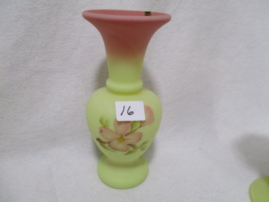 Fenton burmese HP vase dogwood