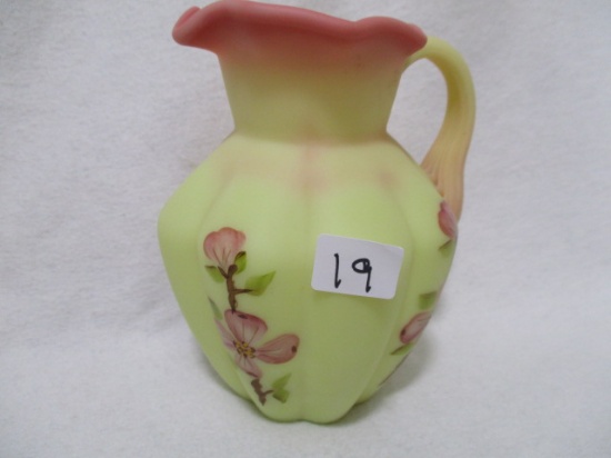 Fenton burmese HP 5" syrup pitcher roses