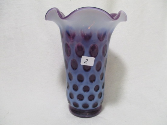 Fenton 9" plum opal coin dot vase