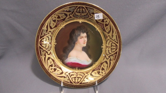 Royal Vienna 9" portrait plate- Amerosa Beehive mark, heavy gold