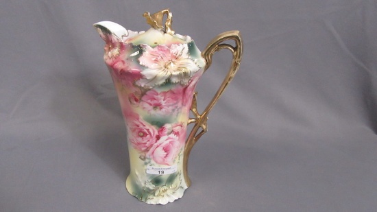 RS Prussia Carnation mold floral chocolate pot. Small flake on edge