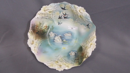 RS Prussia 10 1/2" bowl w/Swans & Swallows