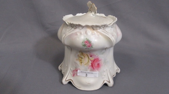 RS Prussia Point & Clover mold satin floral biscuit jar