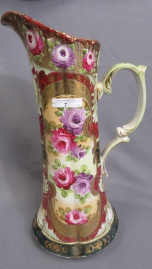 Nippon 15" floral tankard w/roses