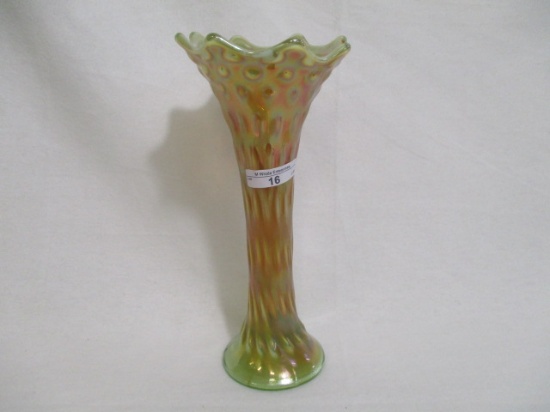 Fenton 9 1/2" VASELINE OPAL Rustic flared vase. Very Rare!!