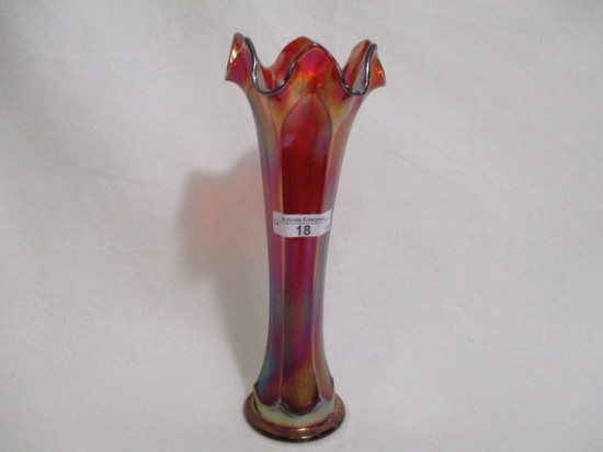 Fenton 9" RED Flute vase.  Screams RED!!!