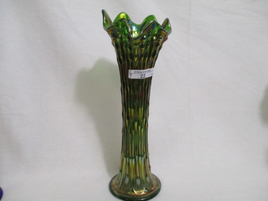 Fenton 11" green April Showers vase w/6 point top.