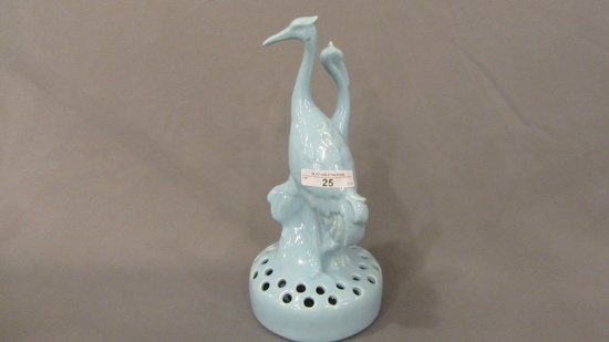 Pottery flower frog w/2 Herons