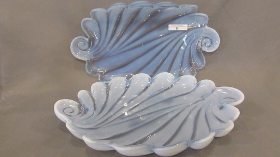 2 Duncan Miller large opalescent platters Sylvan pattern