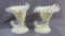 Pair of custard crest cornucopia candle holders