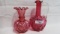 2 Fenton cranberry vase and cruet as shown
