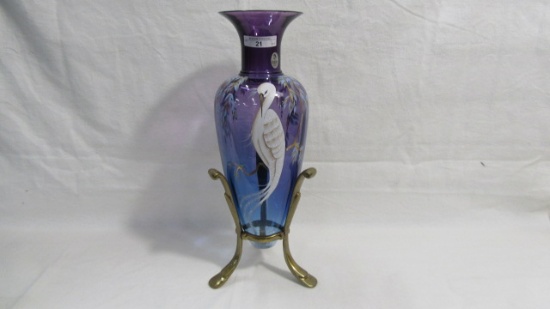 Fenton 14" Amphora vase w/ Stork