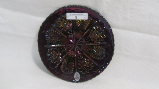 Fenton 6" red carnival Peacock & Grape plate