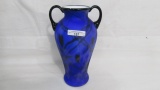 Fenton Dave Fetty blue HangingHeart 2 handle vase