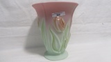 Fenton burmese decorated Tulip vase