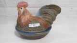 Fenton flok art large rooster on nest