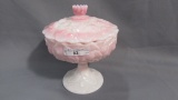 Fenton rosalene  waterlily covered compote
