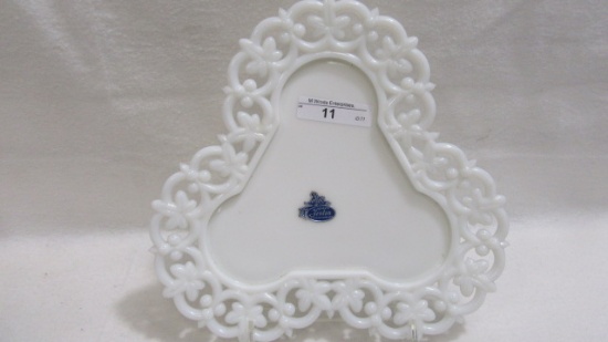 Fenton milk glass lattice tri corner condiment tra