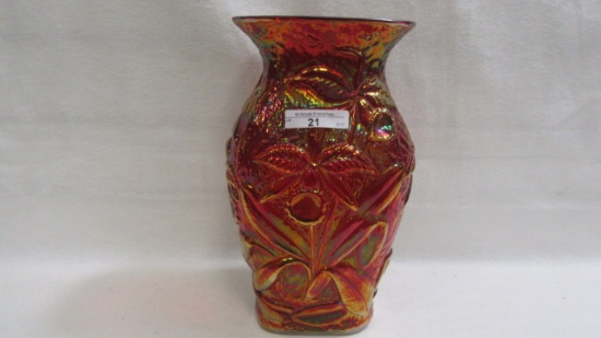 fenton red carnival Daffodil 10" vase