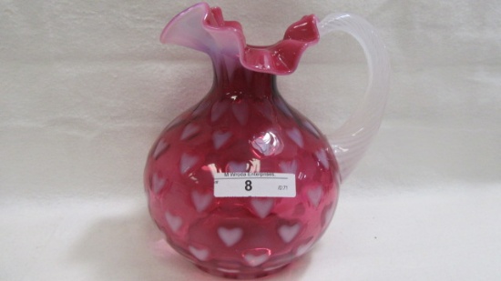 Fenton cranberry opal Heart 7" jug