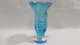 Fenton blue irid miniature hand vase