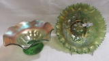 Vinatge Carnival Glass 2 Nwood bowls- Gren 3 fruits and green Grek Key & Sc