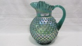 Fenton Hobnail irid water pitcher w cre top.