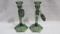 Pair Fenton green candlesticks