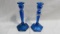 Pair blue stretch glas candlesticks