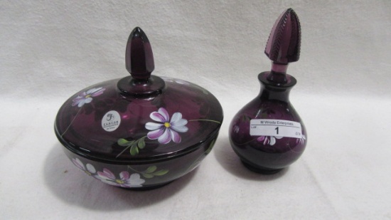 Fenton decorated perfume and powder jar