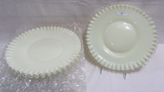 set of  7 custard crest 11" dinner plates- RARE