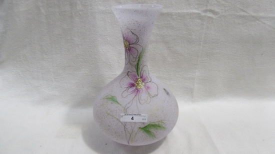 Fenton lavendar decorated 10" vase w/ florals