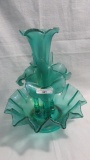 Fenton stretch 4 lily epergne as shown- teal