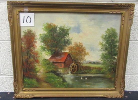 Oil on Canvas 23 x 20 framed, Gristmill Signed Welsch?