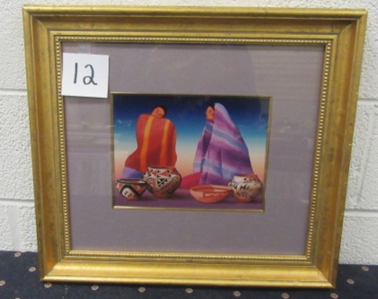 Native American art in frame. Print Very colorful,
