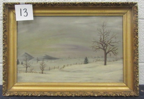Oil on board 22 x 15 framed, winter landscape SignedE. Beads