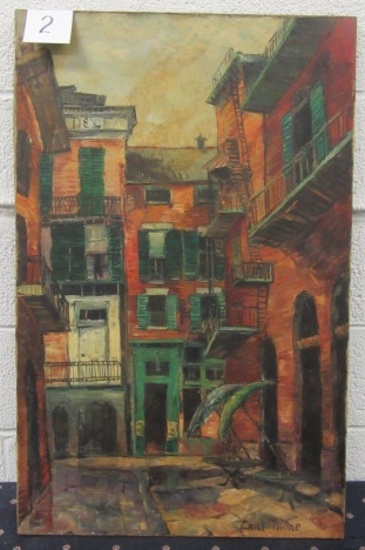 Oil on Canvas 21x33" City Scape by Carl Thorp- unframed