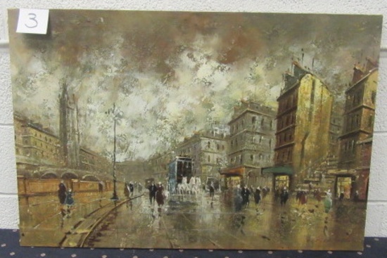 Oil on Canvas 36 x 24" Streetscape  B Blandard Circa mid 1900's