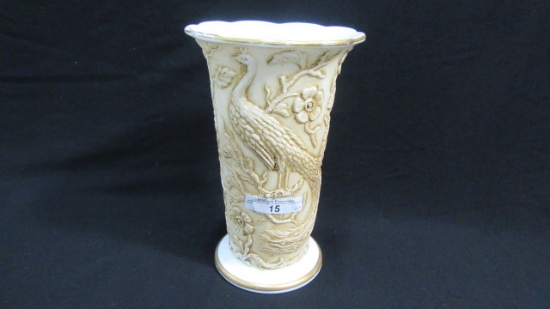 Fenton Peacock Garden Vase 1933 8" Gilded Nutmeg stain on Milk Glass flared