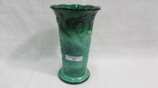 Fenton Peacock Garden Vase 1934 8" Mongolian Green flared- dark rich color