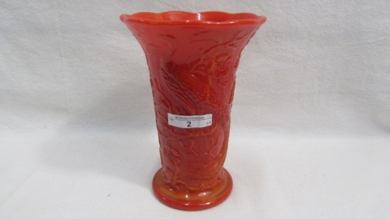 Fenton Peacock Garden Vase 1920's Venetian Red or Fiesta Red 8" flared, Les