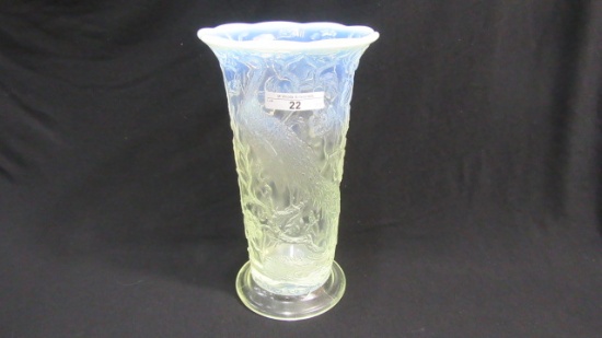 Fenton Peacock Garden Vase early 1930's 10" French Opal flared vase.  Appro