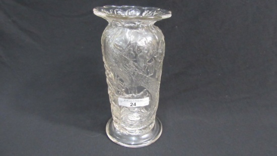 Fenton Peacock Garden Vase 1935 8" crystal w/ Spittoon shape top ( pinched)