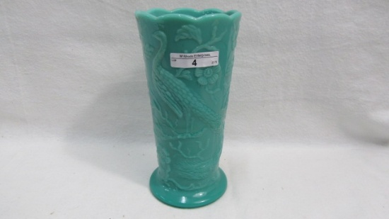 Fenton Peacock Garden Vase 1991 Sage Mist glossy 8" vase w/ straight top