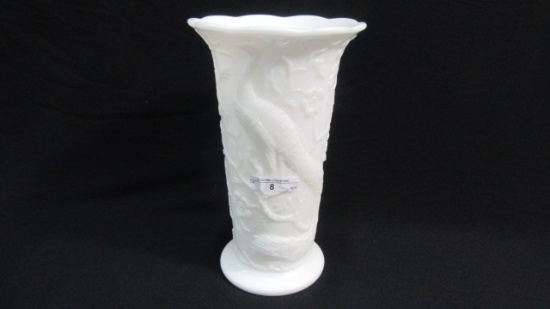 Fenton Peacock Garden Vase 1933 10" milk glass flared