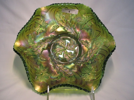 Millersburg 10" green Whirling Leaves bowl